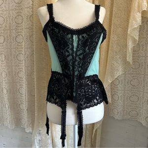 Y2k Teal + Black Punk Lace Mesh Corset